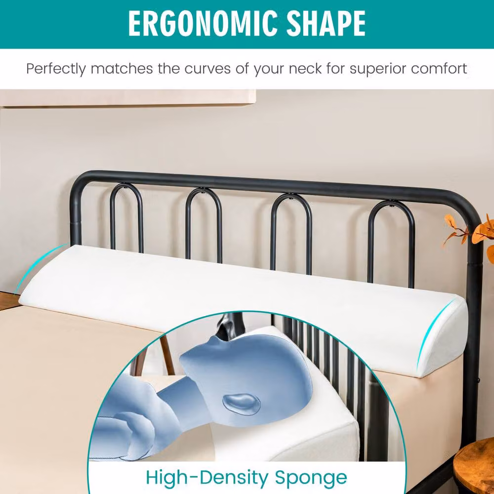 Costway Full Size Bed Wedge Pillow Bolster with Side Pocket, White Polyester Foam and Fibre Triangle Gap Filler – 3
