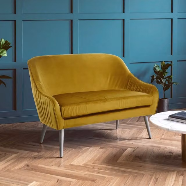 Orsina Mid-century 2 Seater Velvet Sofa in Yellow – 1