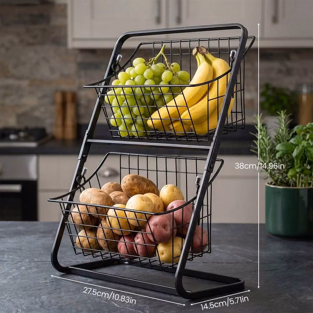 Nordara 2-Tier Metal Kitchen Fruit Basket in Black – 2