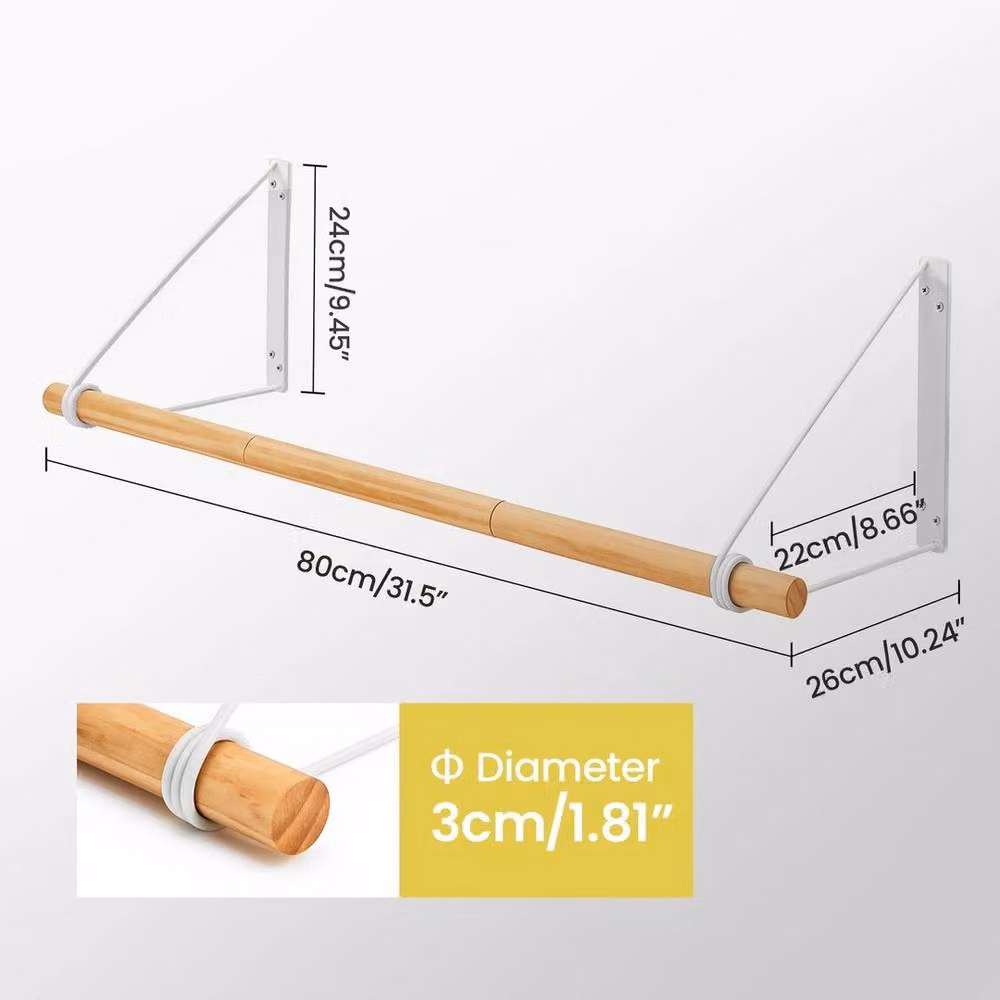 SPETLEK Industrial Wall Mounted Pipe Clothes Rail in Natural Wood, Large – 4