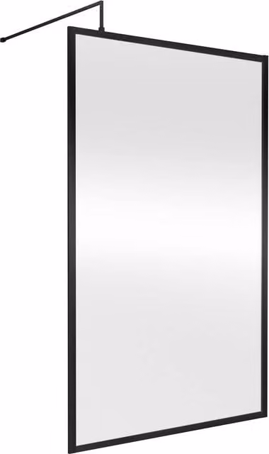 Balterley 8mm Single Panel Clear Glass Wetroom Screen and Support Bar in Black, W: 120 cm, H: 185 cm