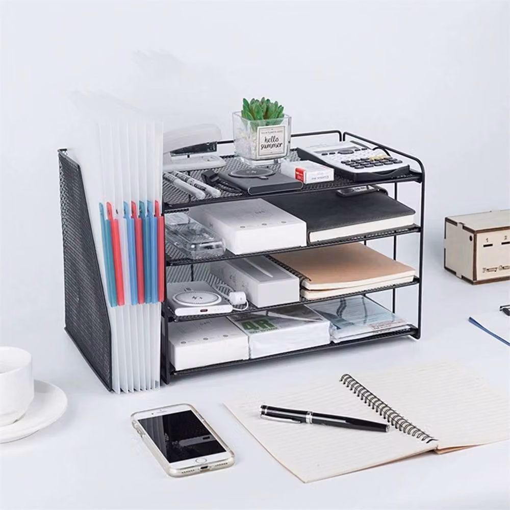 Nordara 4 Tier Black Metal Wire Mesh A4 Document and Paper Filing Tray Storage Rack – 5