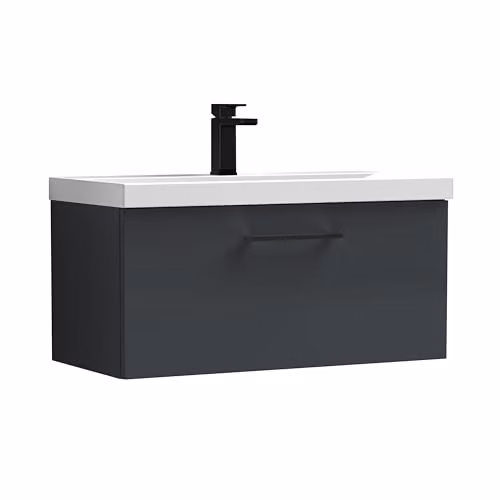 Balterley Wall Mounted Single Drawer Bathroom Vanity Unit with Basin, Dark Grey, W/D/H: 81.0 x 39.0 x 39.9 cm – 7