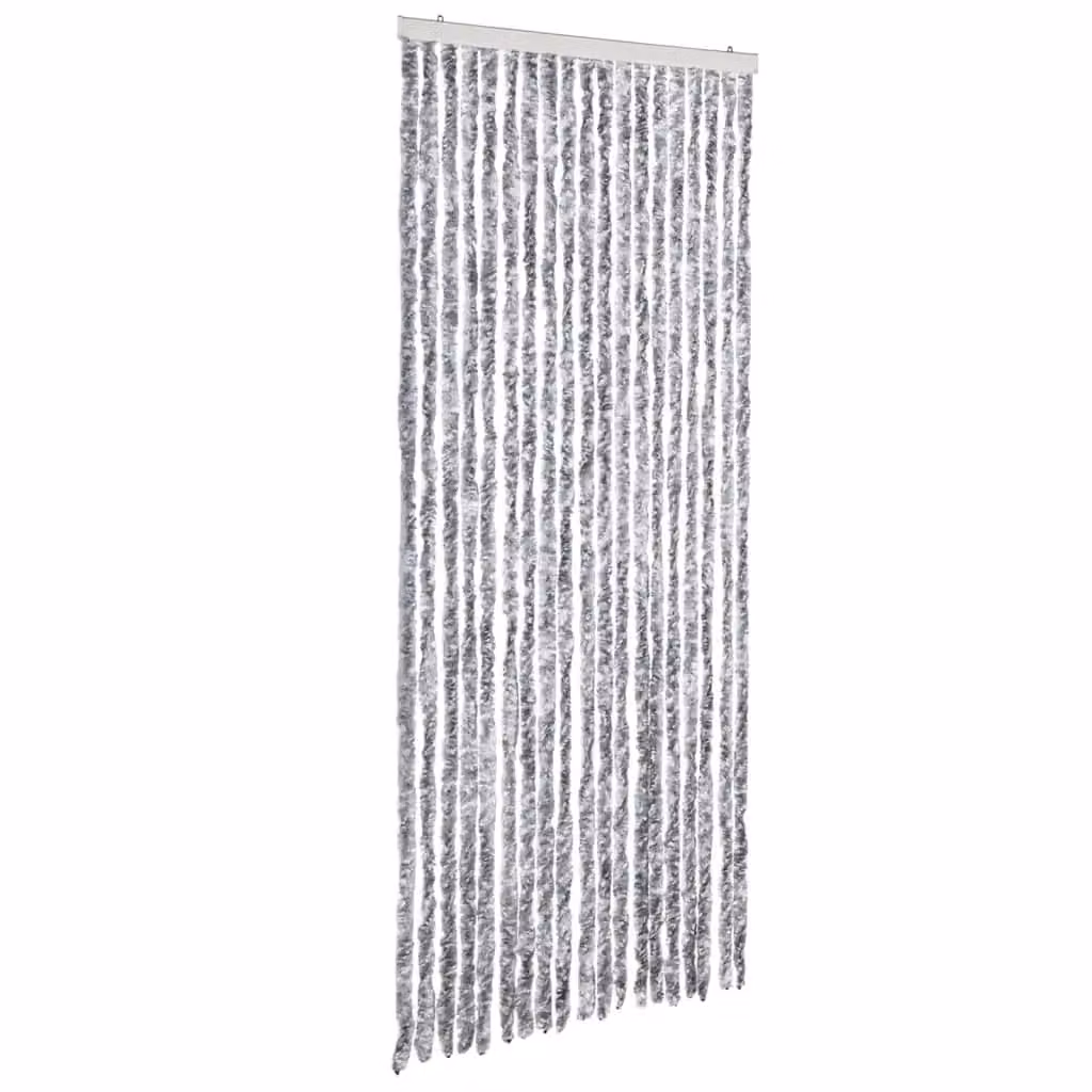 Berkfield Home Striped Chenille Insect Curtain in White, Grey and Multicolour, W: 56 cm, H: 185 cm – 1