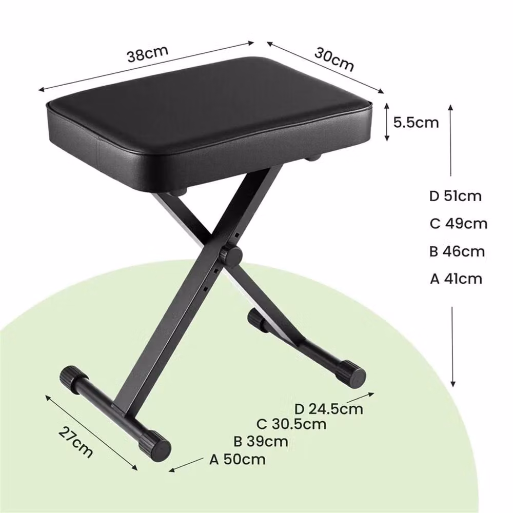 Nordara Piano Keyboard Stool with Black Synthetic Leather Padded Seat and Adjustable Height, W: 53 cm, D: 30 cm, H: 30-53 cm – 2