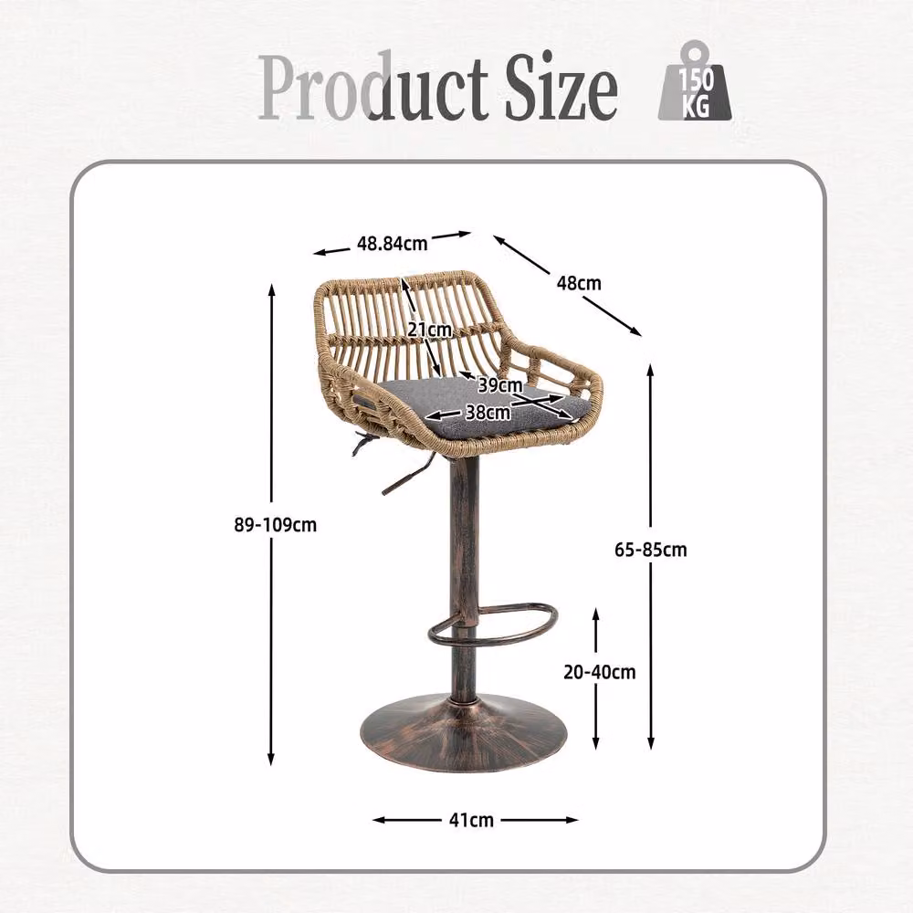 Direct Wicker Set of 2 Modern Grey Swivel Bar Stools with Armrests and Height Adjustment – 2