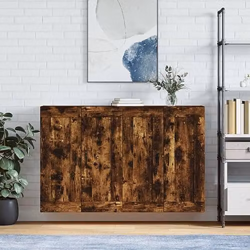 vidaXL Set of 2 Modern Wall Mounted Storage Cabinets in Smoked Oak, W/D/H: 90.0 x 26.25 x 34.0 cm – 2