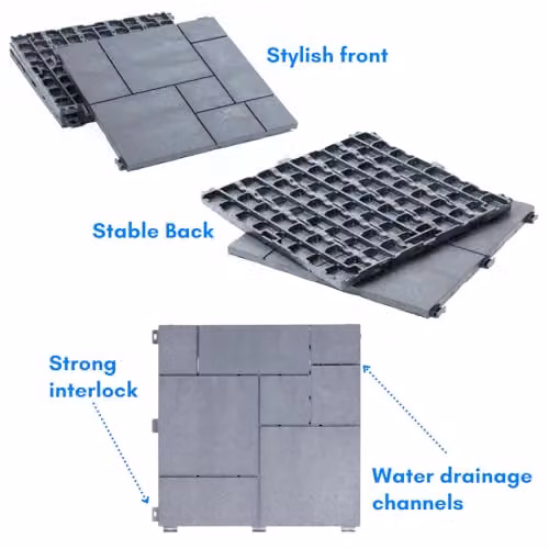 Nicoman Pack of 10 Cosmopolitan Interlocking Mosaic Decking Tiles, Grey, 30 x 30 cm – 2