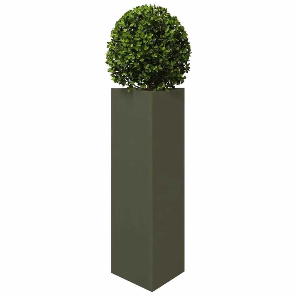 Berkfield Home Set of 2 Triangular Steel Garden Planters in Olive Green, W/D/H: 30 x 26 x 75 cm – 3