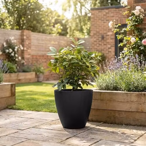 Nicoman Round Ornamental Planter Pot in Black or Grey, W: 36.5 cm, H: 35.5 cm – 6