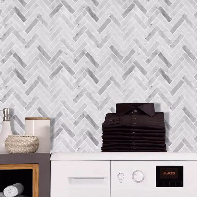 Livingandhome 3D Effect Self-adhesive Backsplash Tiles, 10 Pieces, Grey Gloss