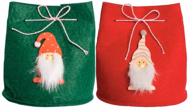 KDMD Jolly Gonks Christmas Drawstring Lined Bag Duo 2 Pack in Red, Green and Multicolour – 1
