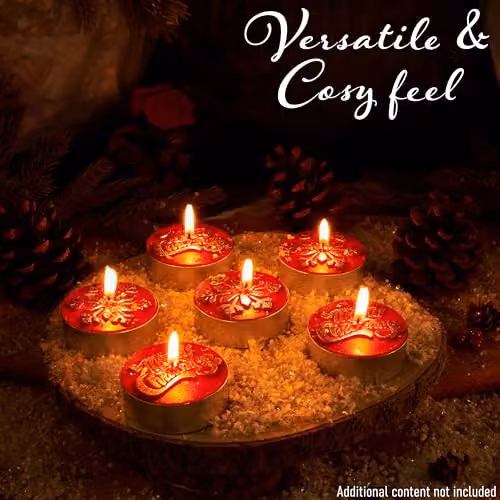 Deco Express Unscented Christmas Tealight Candle Set, Red, 6 Pack with 6 Hours Burning Time – 5