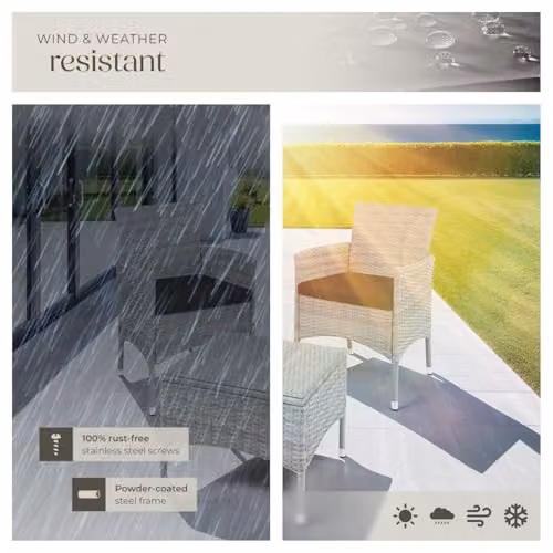 tectake Lucerne Rattan Garden Furniture Set in Light Grey with Glass Tabletop and Beige Cushions – 5
