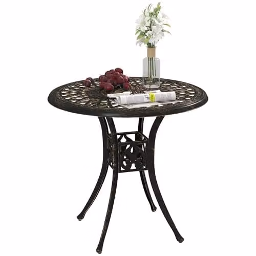 Outsunny Round Garden Dining Table with Parasol Hole, Bronze Tone