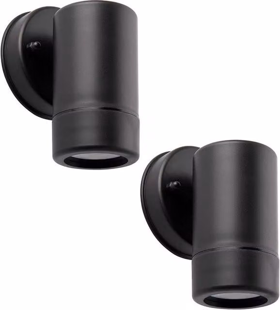 Loops 2 Pack Outdoor IP44 Black Wall Mounted Downlight with Dimmable 7W GU10 LED Bulb – 1