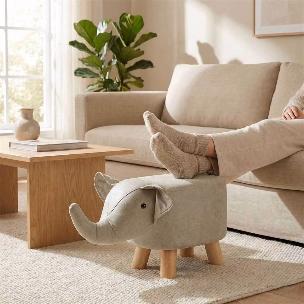 Nordara White-Elephant Animal Wooden Stool for Kids Nursery or Bedroom in Light Grey, W/D/H: 22.5 x 27.0 x 58.0 cm – 3