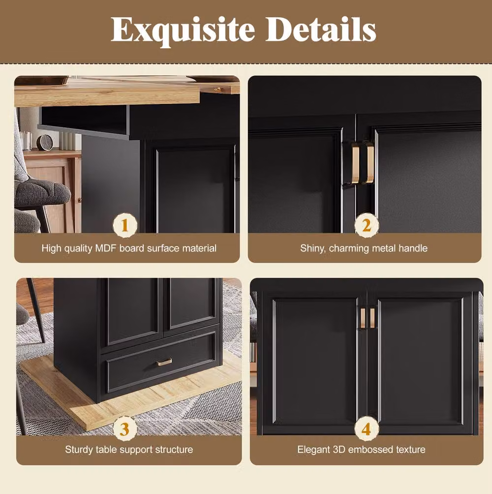 STILVORA Extendable Rectangular Dining Table in Black with Storage and Metal Mechanism, W/D/H: 110 x 80 x 75 cm – 6
