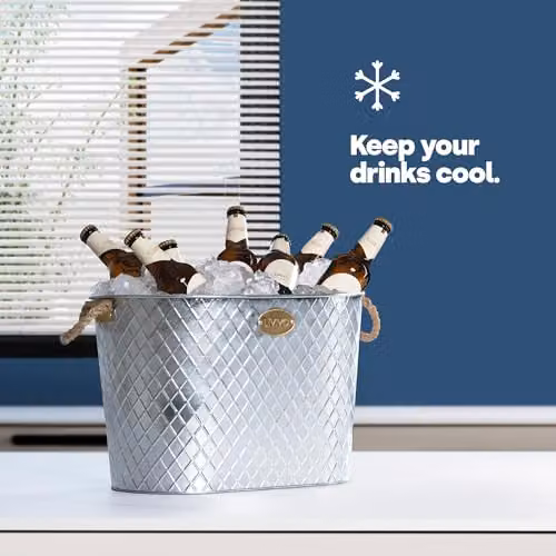 LIVIVO Polished Silver Stainless Steel Ice Bucket Drinks Cooler with Rope Handles, 24L – 3