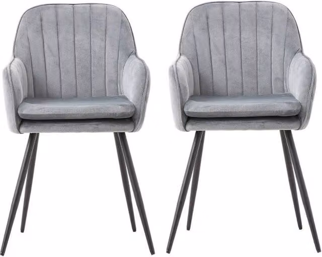 KORVIXA Set of 2 Grey Velvet Modern Dining Chairs with Metal Frame and Height: 100 cm