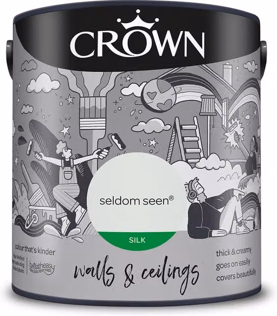 Crown Walls and Ceilings Silk Emulsion in Seldom Seen, Silver, 2.5l