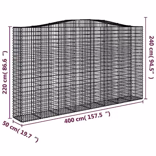 vidaXL Arched Gabion Baskets, 2 Pieces, Silver Galvanised Steel, W: 400 cm, D: 50 cm, H: 220/240 cm – 3