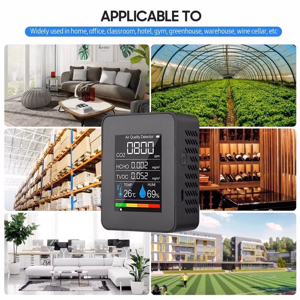 FLAVORA 5-in-1 CO2 Meter and Air Quality Detector in Black – 3