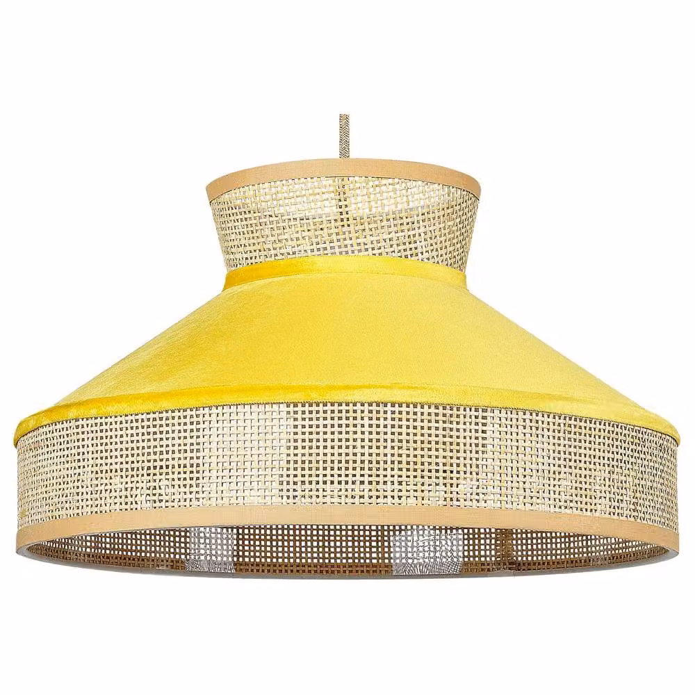 Wyld and Coco Boho Rattan Pendant Lamp with Yellow Fabric Shade – 2