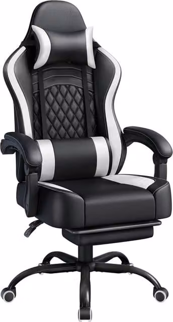 Yaheetech Ergonomic White Gaming Chair with Headrest, Footrest and Adjustable Height