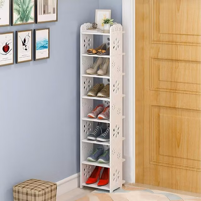 Garden Sanctuary White Floral Open Shoe Rack with Back Panel, Height: 111 cm