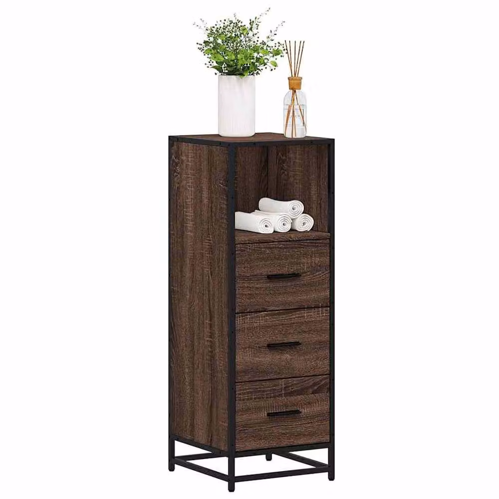 Berkfield Home Brown Oak Bathroom Cabinet with Open Shelf and Hinged Doors, W/D/H: 35 x 37.5 x 100 cm – 2