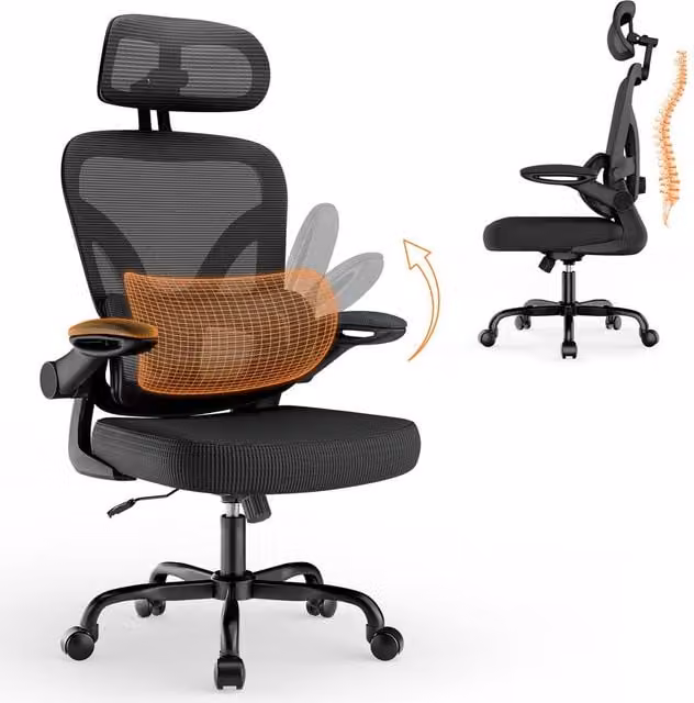 Gartistgo Ergonomic Office Chair in Black with Mesh Fabric, Adjustable Headrest and Armrests – 1