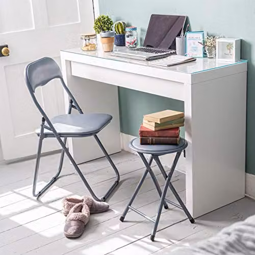 Harbour Housewares Padded Folding Chair in Grey with Synthetic Leather and Metal Frame – 2