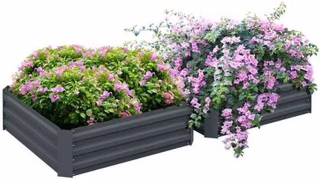 NESTLUNE Set of 2 Grey Galvanised Steel Raised Garden Planter Boxes