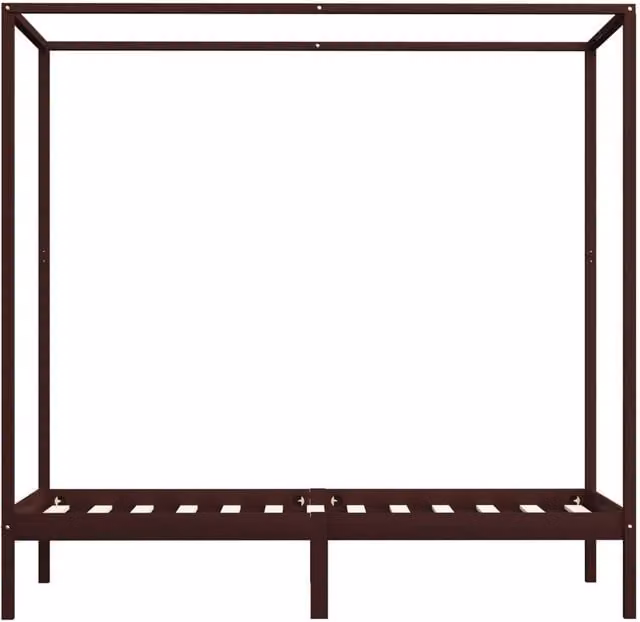 Berkfield Home Solid Pine Wood Canopy Bed Frame, Brown, W/D/H: 90 x 200 x 204 cm