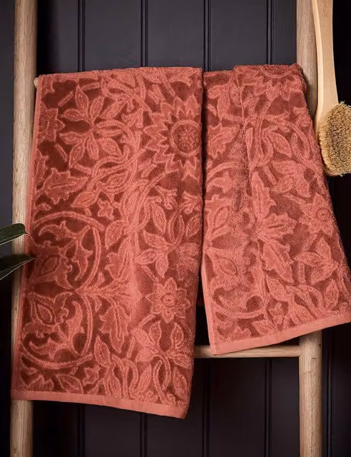 Morris & Co St James Jacquard Cotton Rich Floral Towel in Red Mix