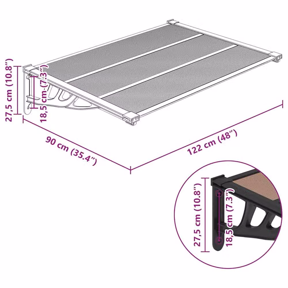 Berkfield Home Black Polycarbonate and Aluminium Door Canopy W: 122 cm, D: 90 cm – 5