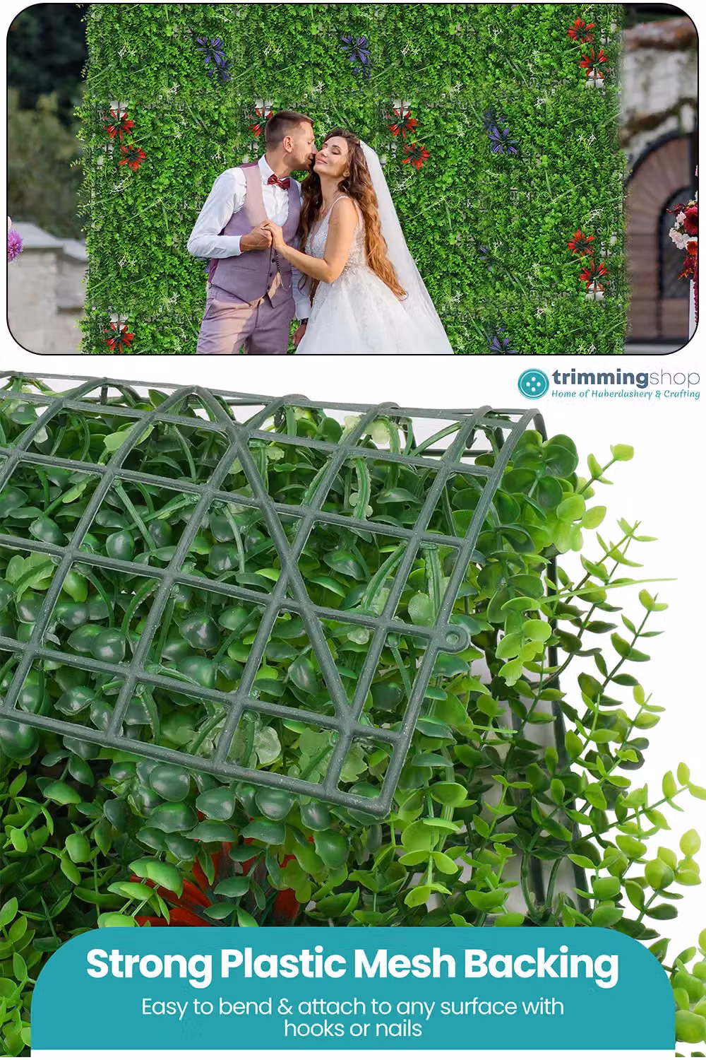 Neel Blue Artificial Green Grass Wall Panels with Floral Leaf Accents for Wedding and Party Backdrops – 3