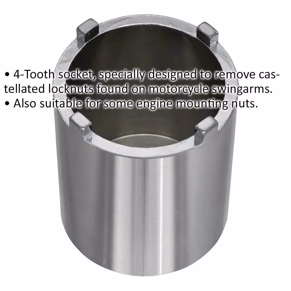 Loops 48.5mm Motorcycle Swingarm Castellated Locknut Socket with 4 Pin/Tooth and 1/2 inch Drive in Silver – 2