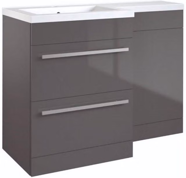 Clifton Grey Gloss Left Hand 2 Drawer Combo Unit with L Shape Basin, Width: 110 cm – 1
