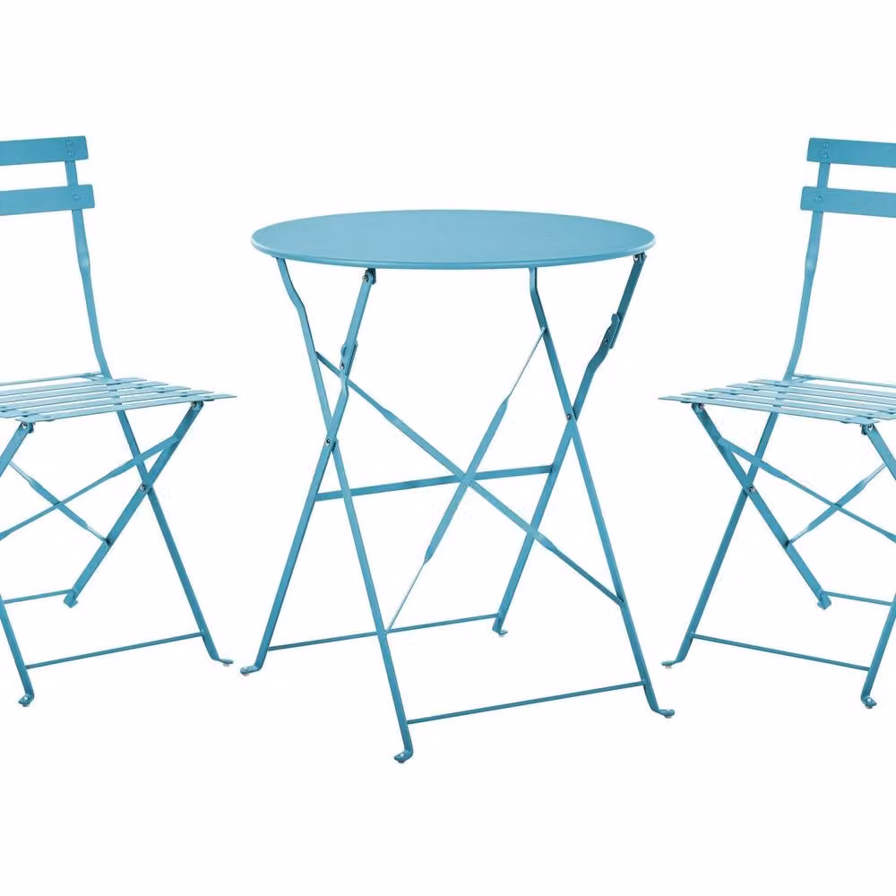 Wyld and Coco 3-Piece Metal Folding Bistro Set in Blue – 2