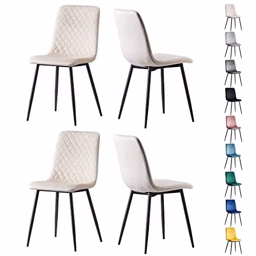 mcc direct Set of 4 Lexi Designer Dining Chairs in Beige Velvet Fabric with Black Metal Legs