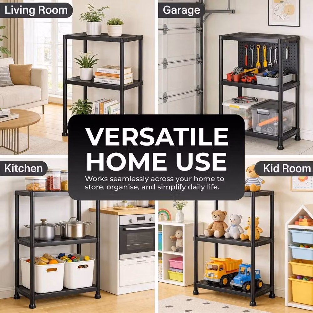 Havendro 3-Tier Freestanding Plastic Garage Storage Rack in Black, H 91 x W 60 x D 30 cm – 6