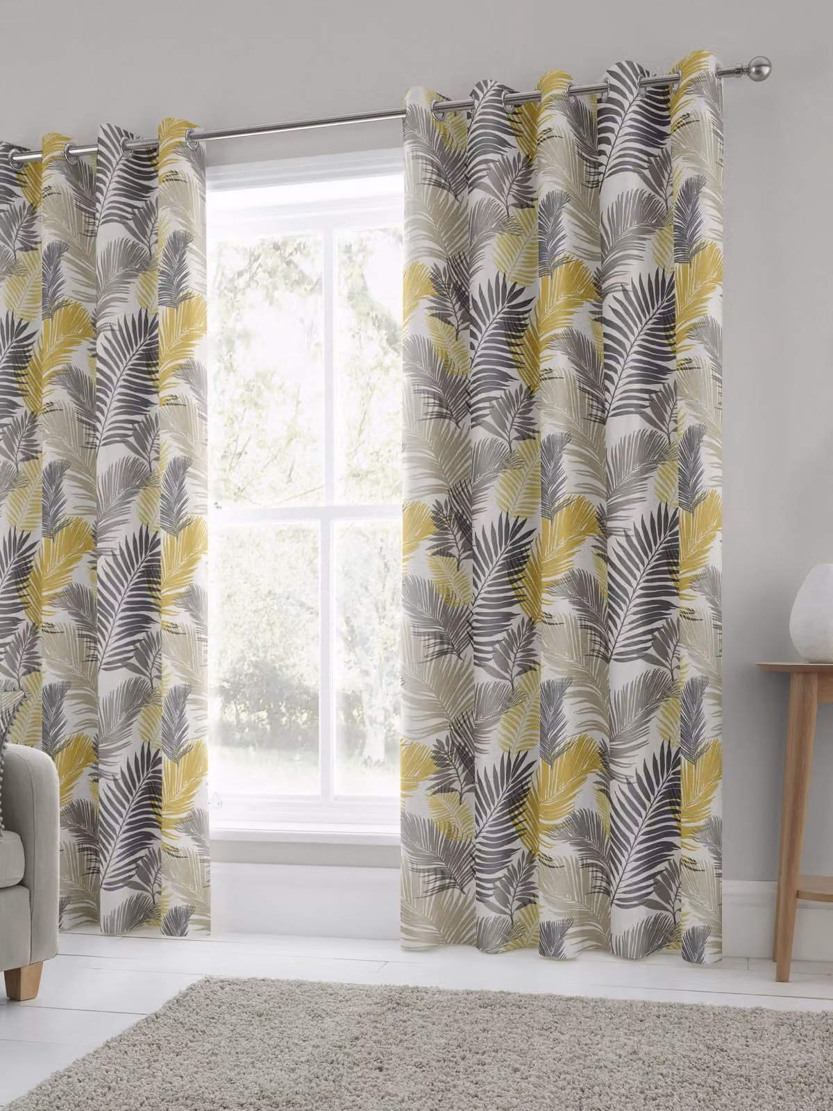 Fusion Tropical Exotic Palm Leaf Print 100% Cotton Eyelet Curtains in Yellow, Width: 168 cm, Drop: 229 cm – 4