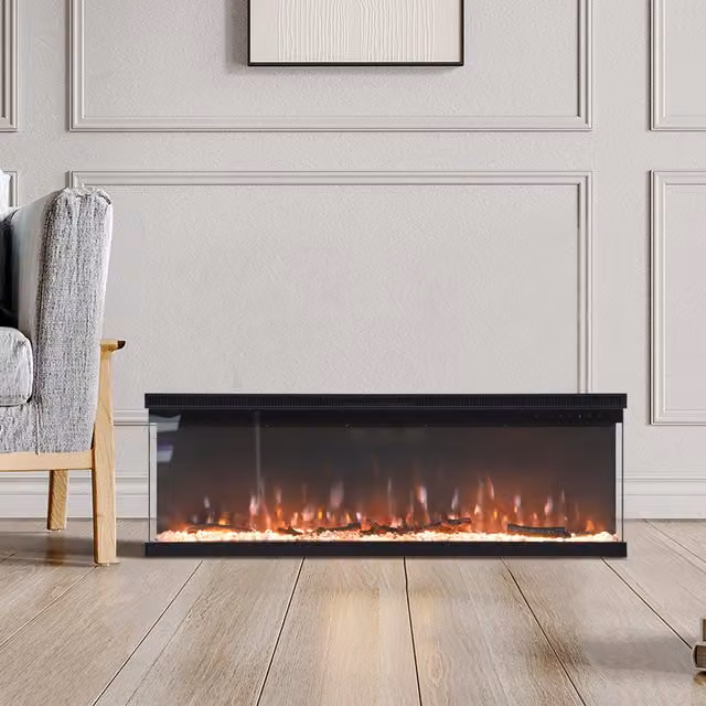 Living Star Dual Install Electric Fireplace with Remote Control and Glass Panel in Black