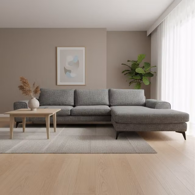 Abakus Direct Venice Chenille Corner Sofa in Grey, Right-Hand Facing