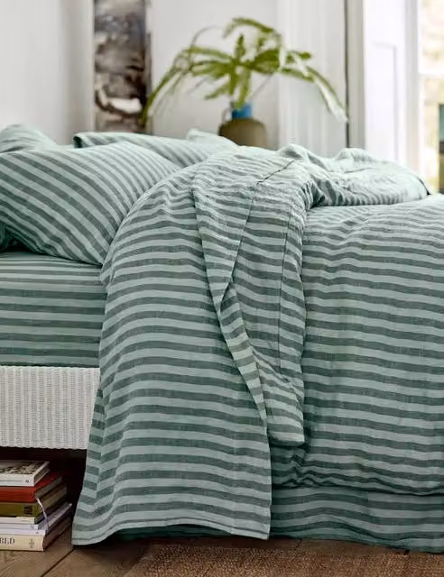 Piglet In Bed Linen Rich Striped Flat Sheet, Dark Green Mix, W: 180 cm, L: 200 cm