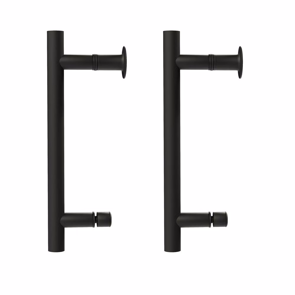 Nes Home Matt Black Pair of Universal Rounded Shower Door Handles with Rosette Set – 2