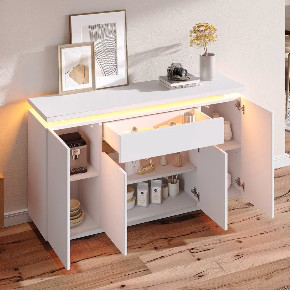 Matteo Modern LED Sideboard in White with Integrated Lighting, W/D/H: 140 x 40 x 80 cm – 2
