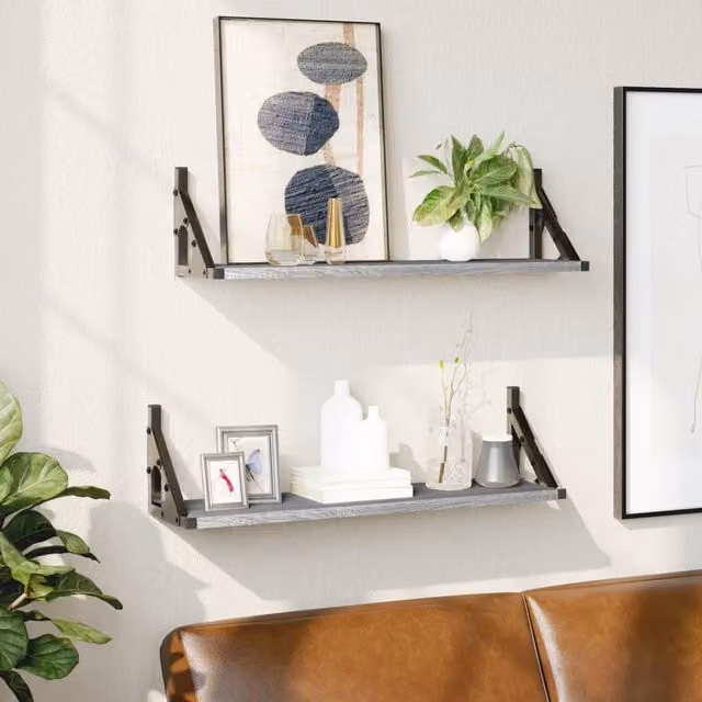 Berkfield Home Wall Mounted Shelves, 2 Piece Set, Grey, W: 60 cm, D: 15 cm, H: 15.5 cm – 1